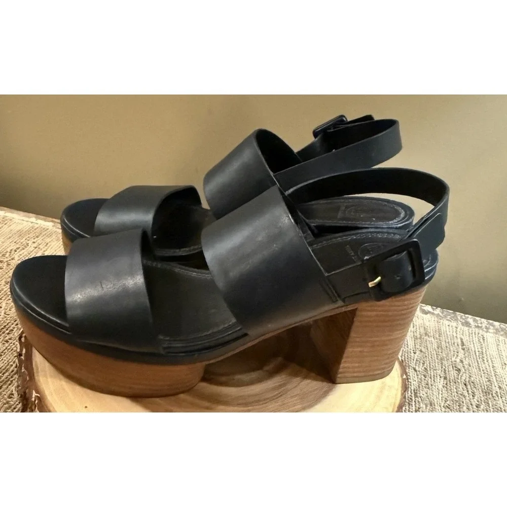 Tory Burch‎ Solana Platform Sandals Women's Size 9 Navy Blue Leather Strap